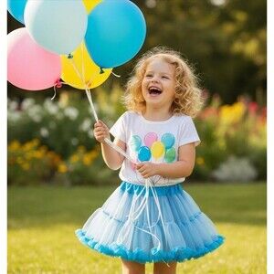 Girls Blue Ruffle Tulle Adjustable Size Tutu Skirt Halloween Costume sz 6-14